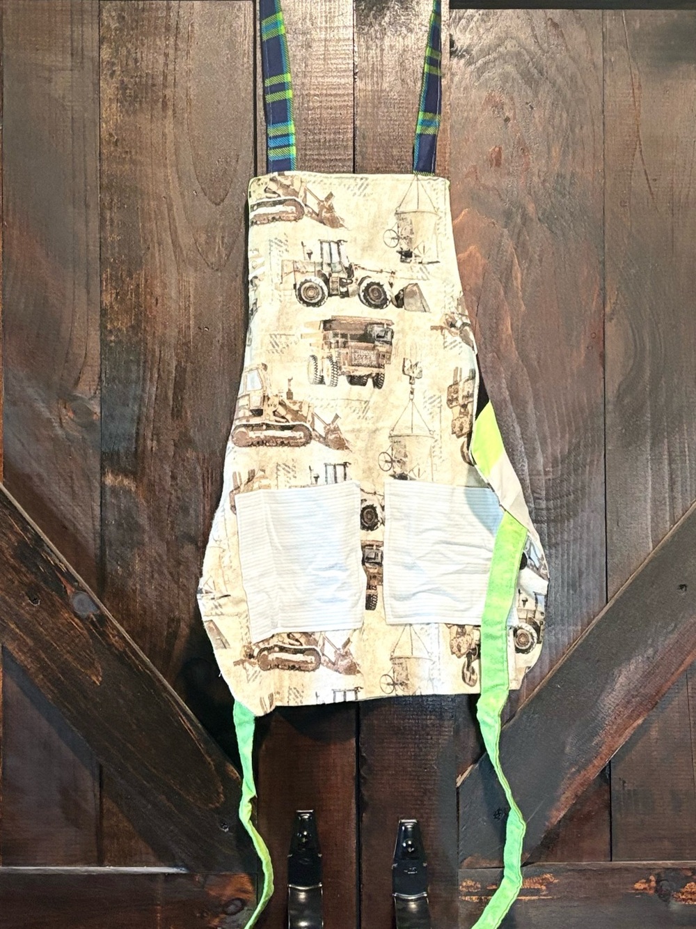 Kids Construction Tractor Apron with Green Straps